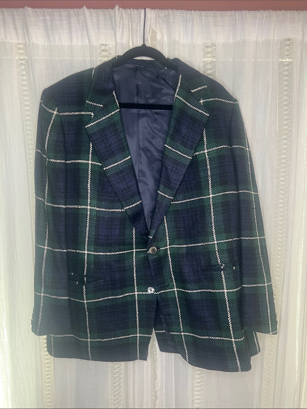 Neiman Marcus Green & Navy Windowpane Blazer